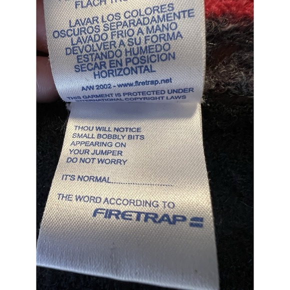 Firetrap Y2K 100% Wool Zip Full Zip Sweater Womens M Distressed Knit Grunge Goth - Picture 8 of 10